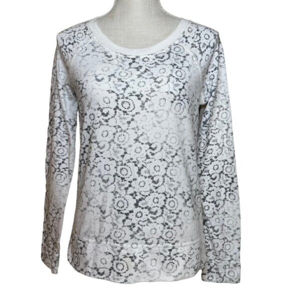AERIE Gray & White Floral Print Lightweight Sweatshirt - Size Small - Picture 1 of 5